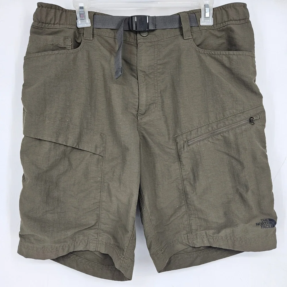 North Face Shorts Mens Large‎ Belted Hiking Outdoor Dark Green Travel Cargo
